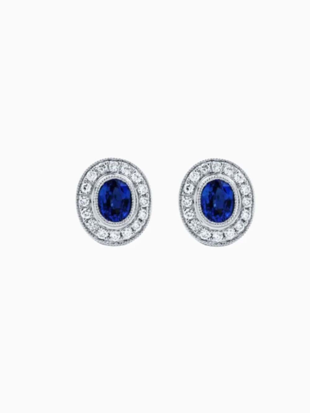Celestial Round Blue Sapphire & Diamond Studs