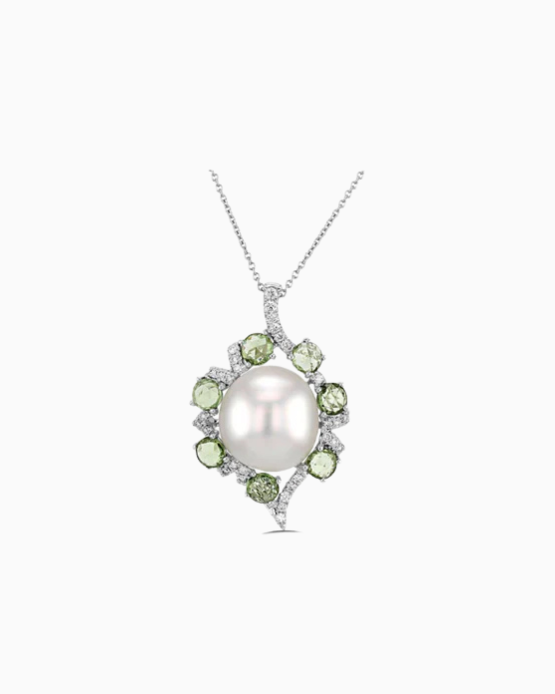 Pearl and Peridot Pendant made in white gold