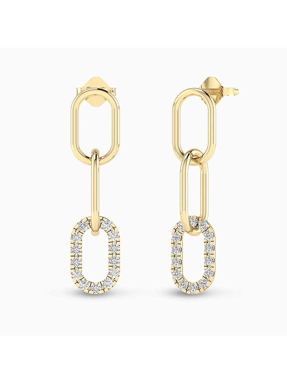 Geometric Link Drop Earrings with Diamonds