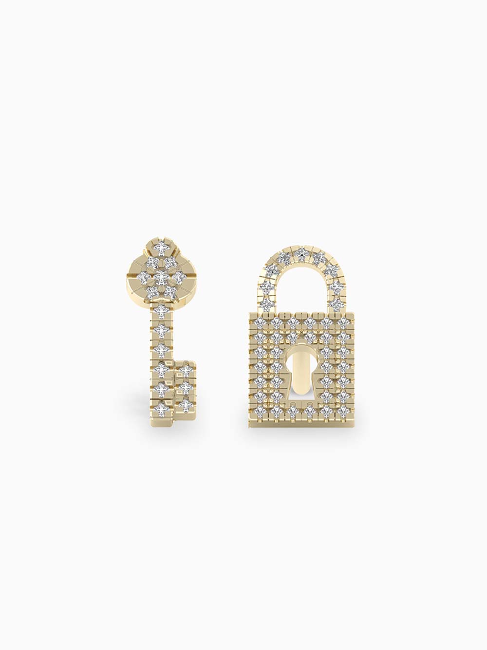 Lock and Key Diamond Earrings Made In Gold