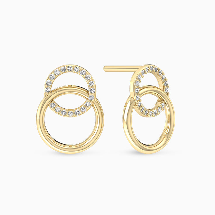 Open Circle Linked Diamond Earrings Made In gold