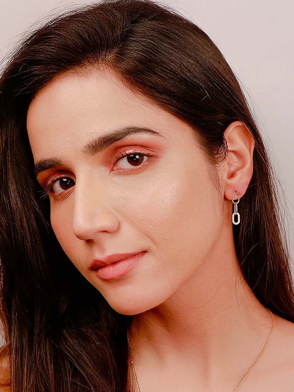 Geometric Link Drop Earrings with Diamonds