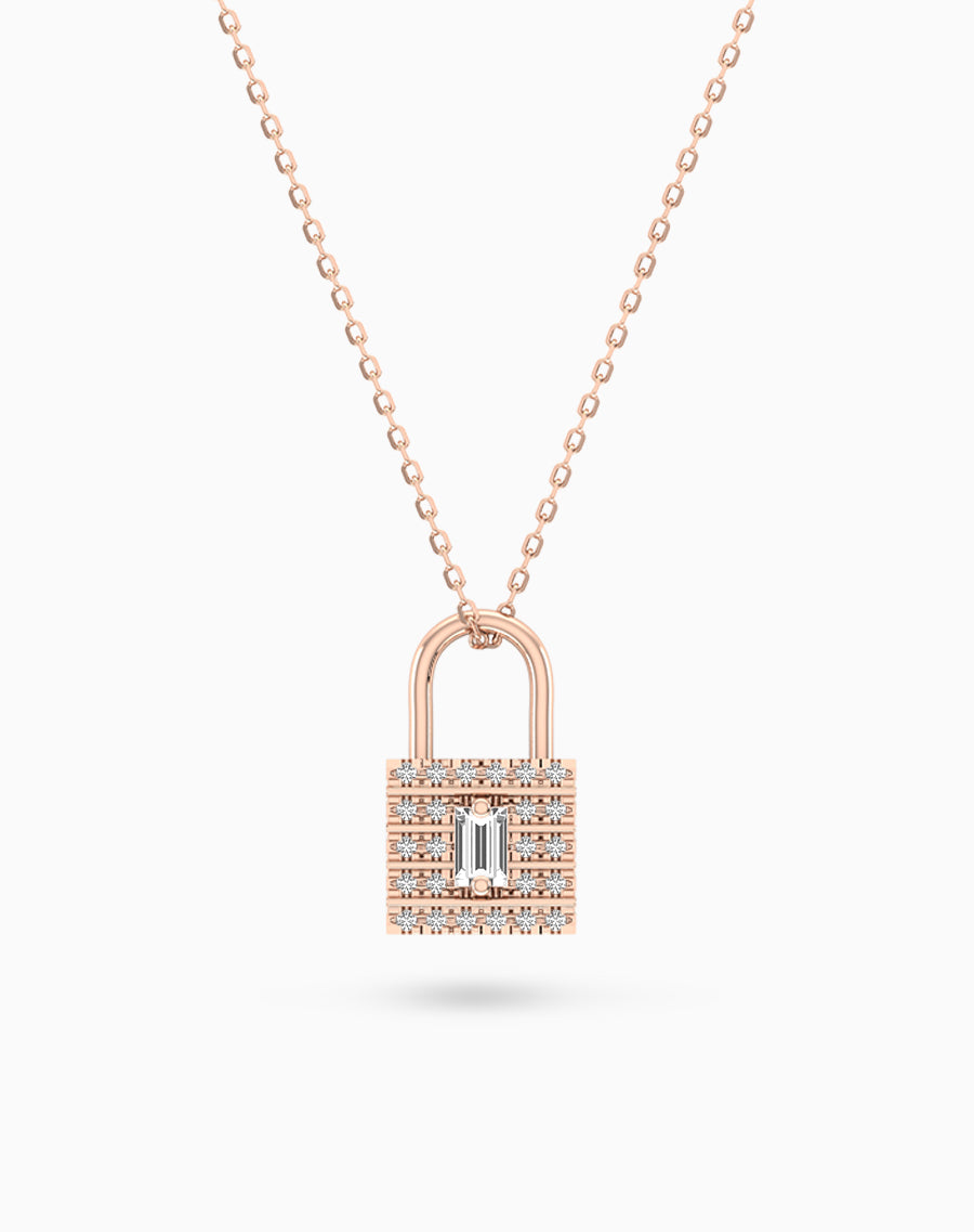 Lock Diamond Pendant set in 14k Gold