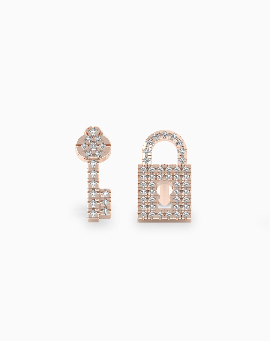 Lock and Key Diamond Earrings Made In Gold