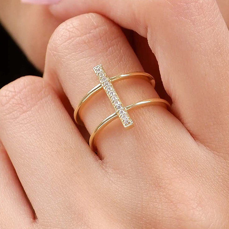 Line Diamond Open Shape Ring