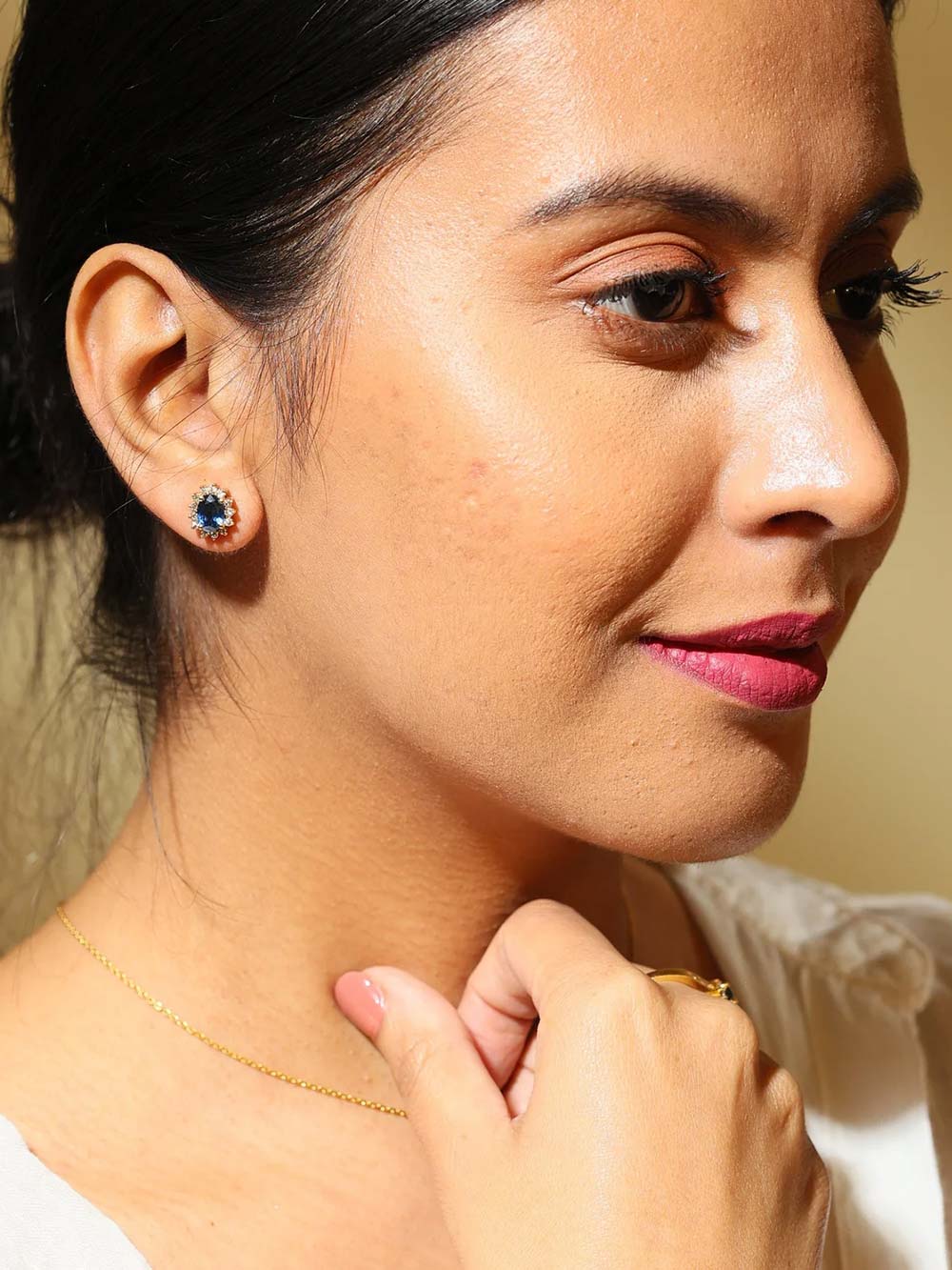 Blue Sapphire and Diamond Stud Earrings