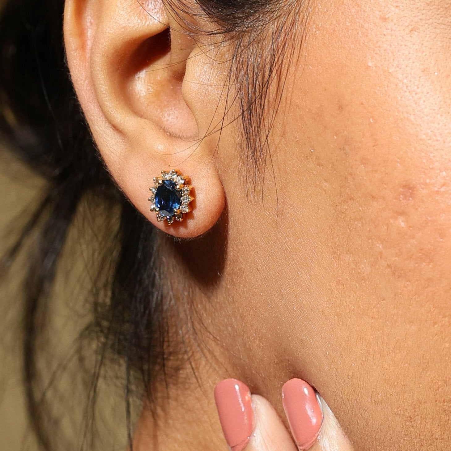 Blue Sapphire and Diamond Stud Earrings