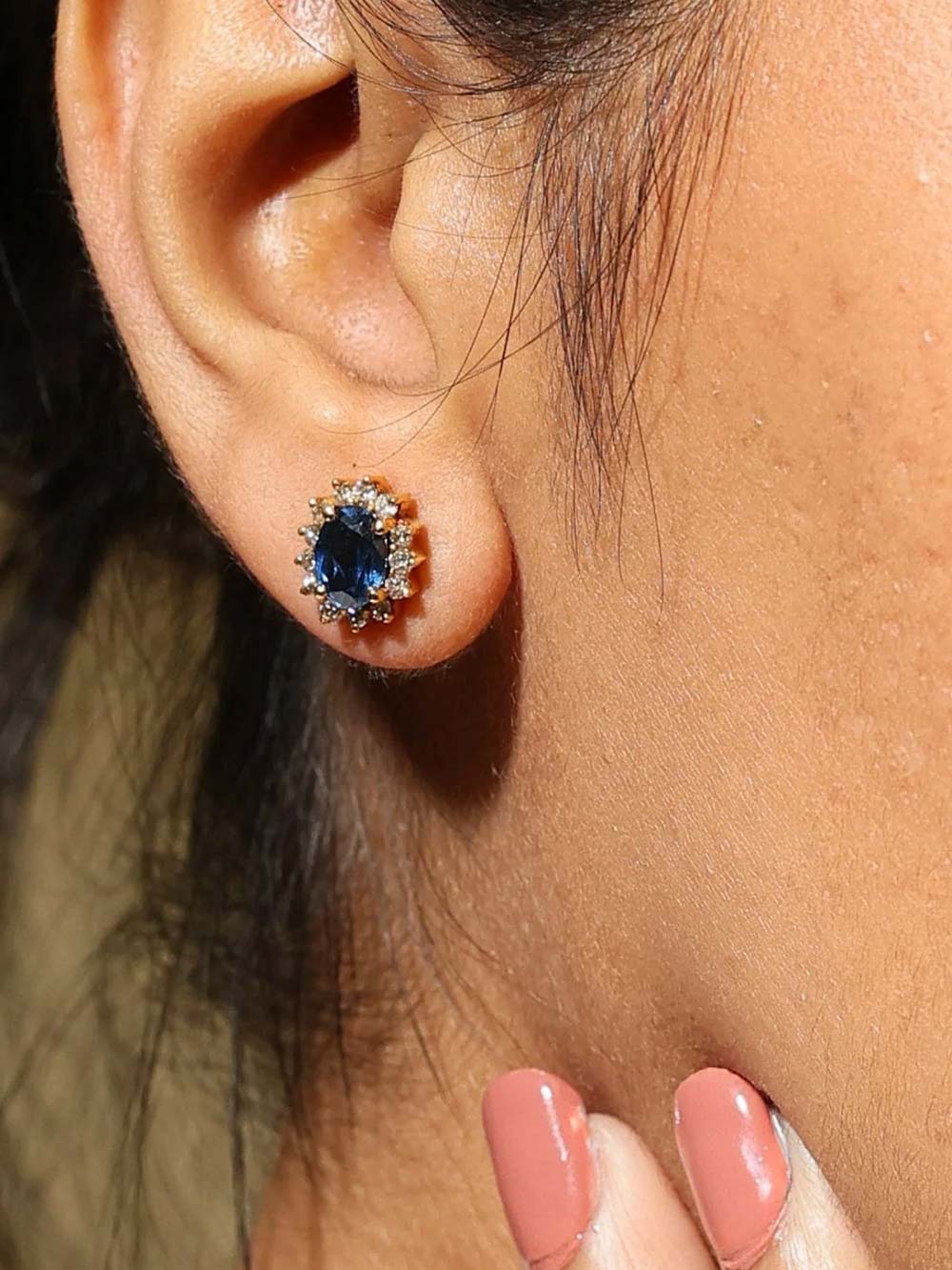 Blue Sapphire and Diamond Stud Earrings