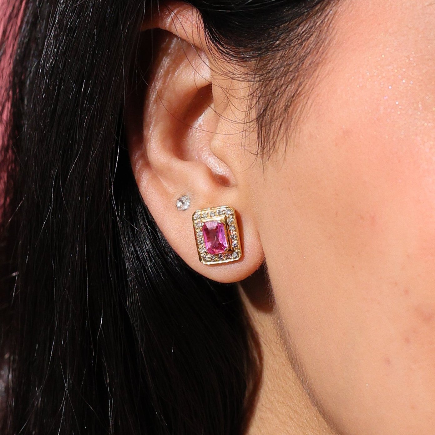 Pink Sapphire & Diamond Earrings