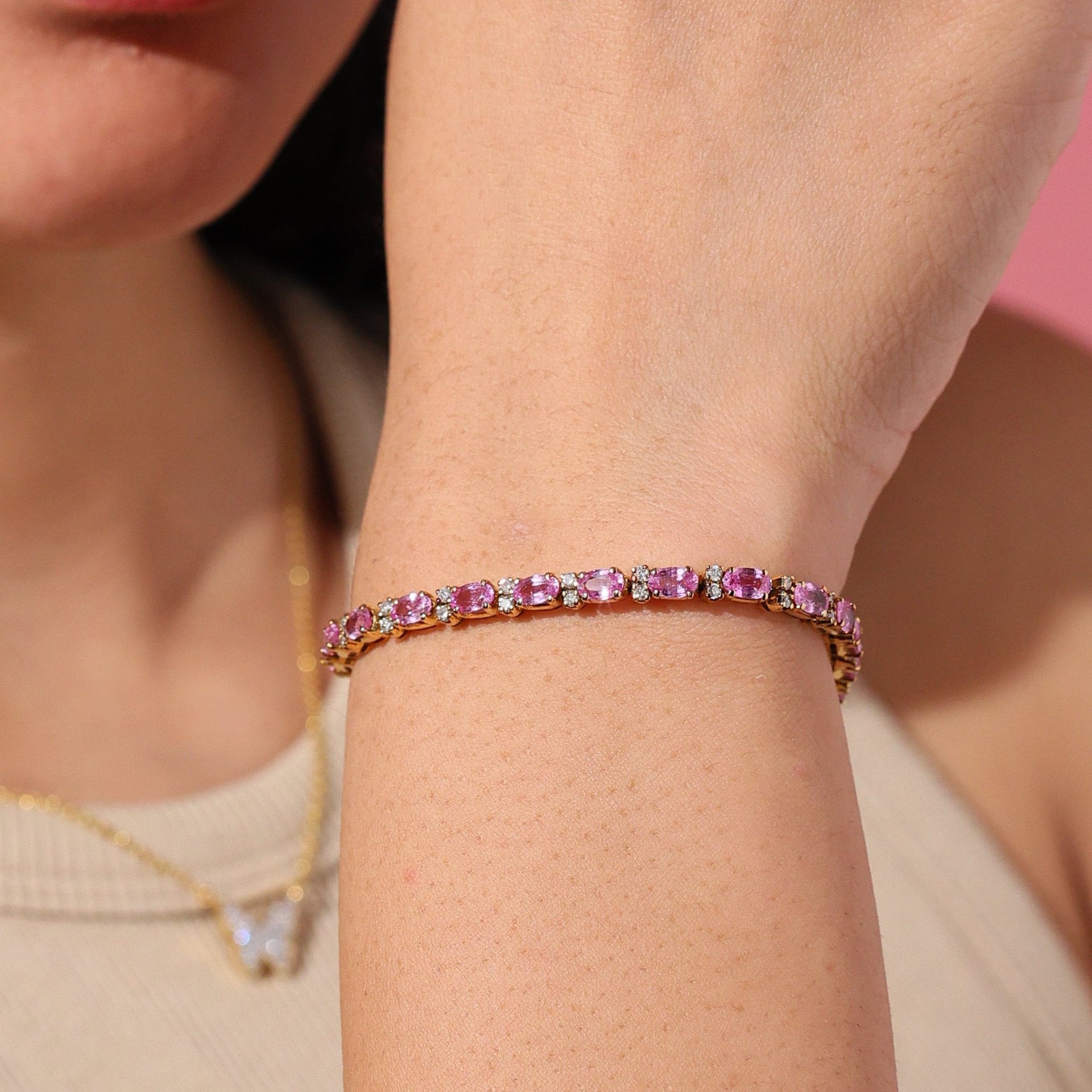 Single Row Pink Sapphire Bracelet