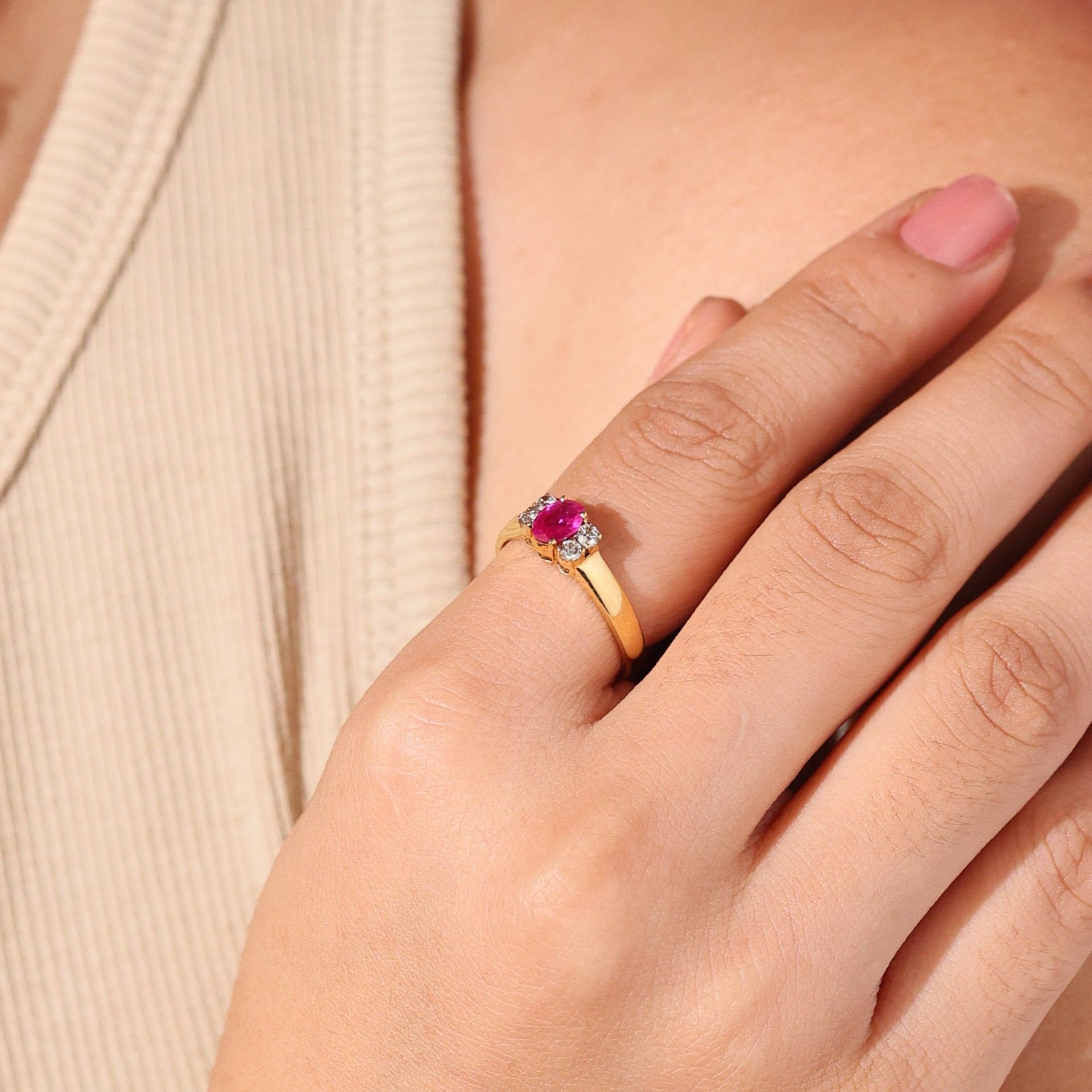 Pink Sapphire & Diamond Ring