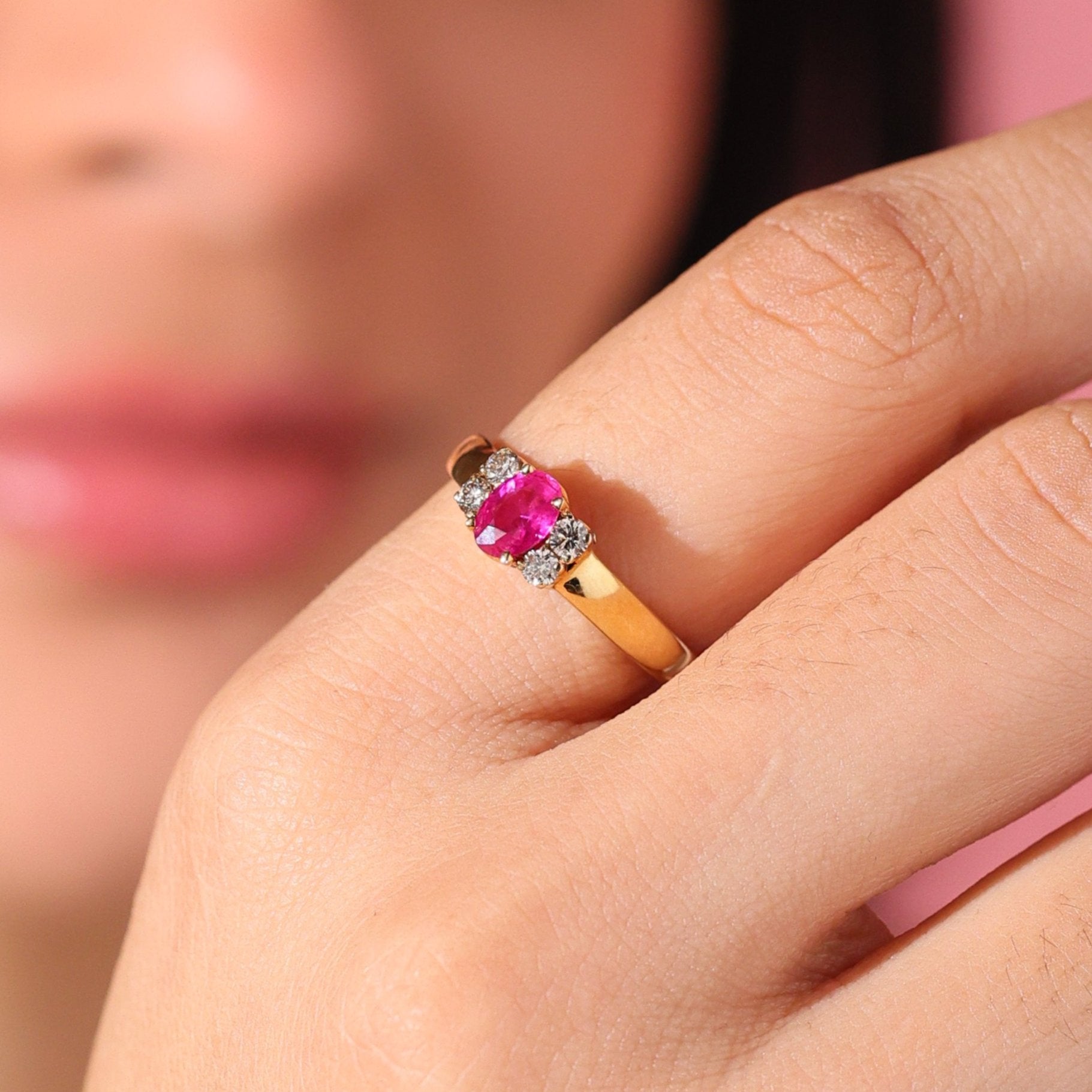 Pink Sapphire & Diamond Ring