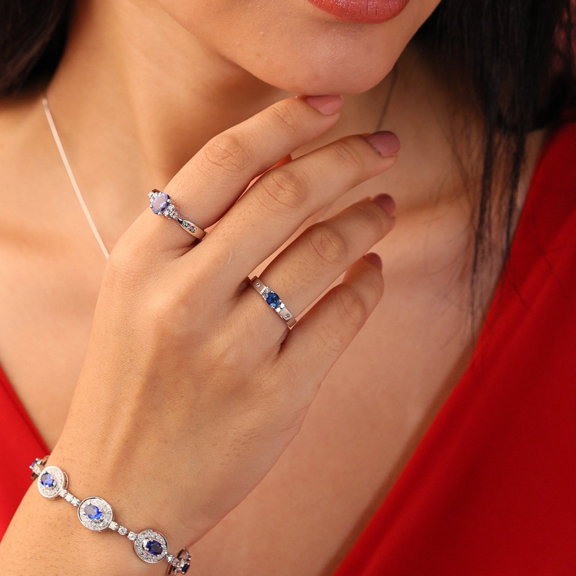 Blue Sapphire & Diamond Ring with Gold Band