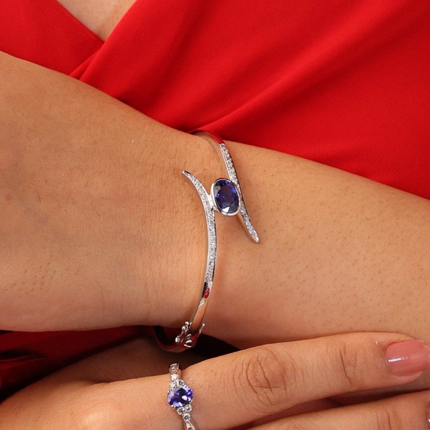 Blue Sapphire & Diamond Wave Bracelet