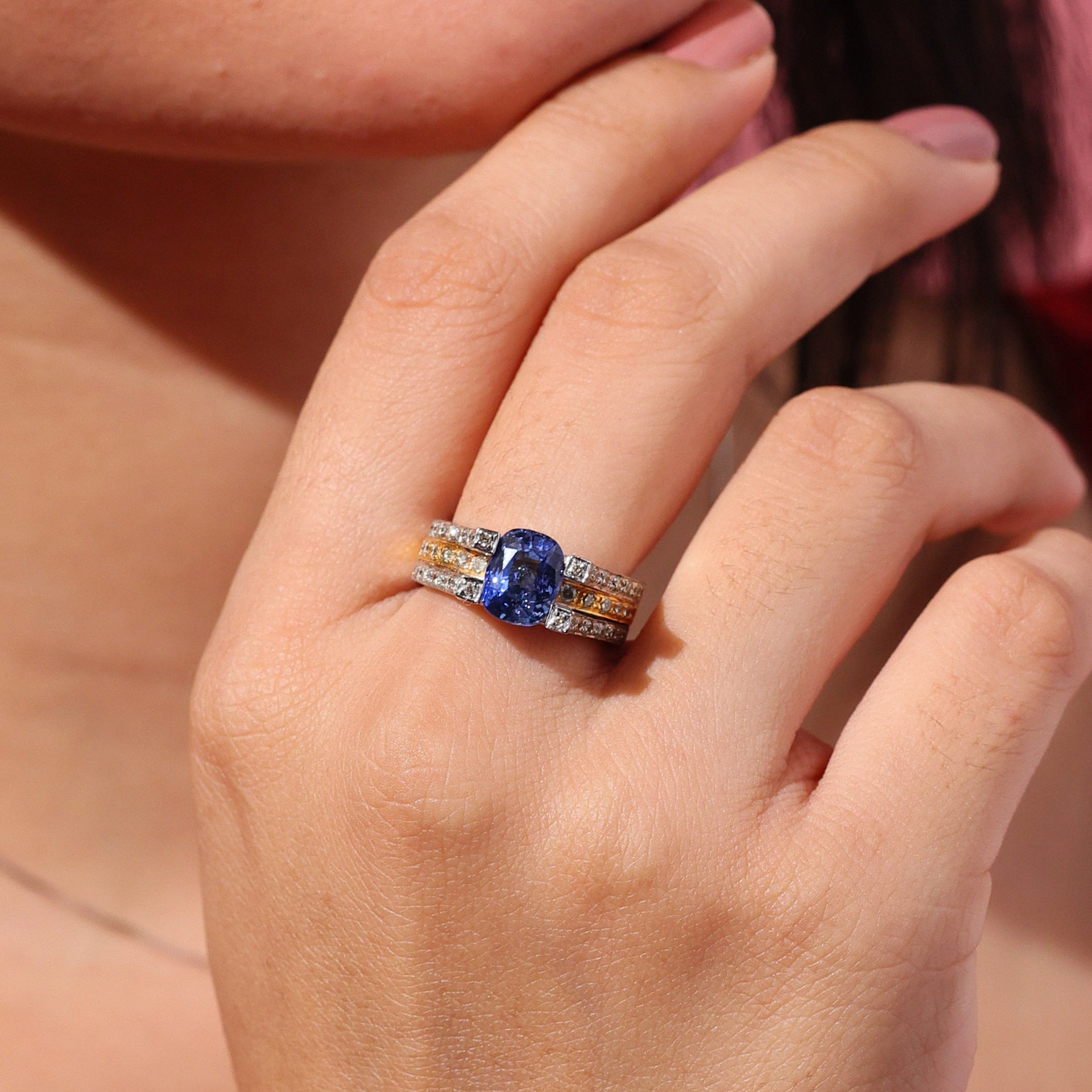 Blue Sapphire & Diamond Ring