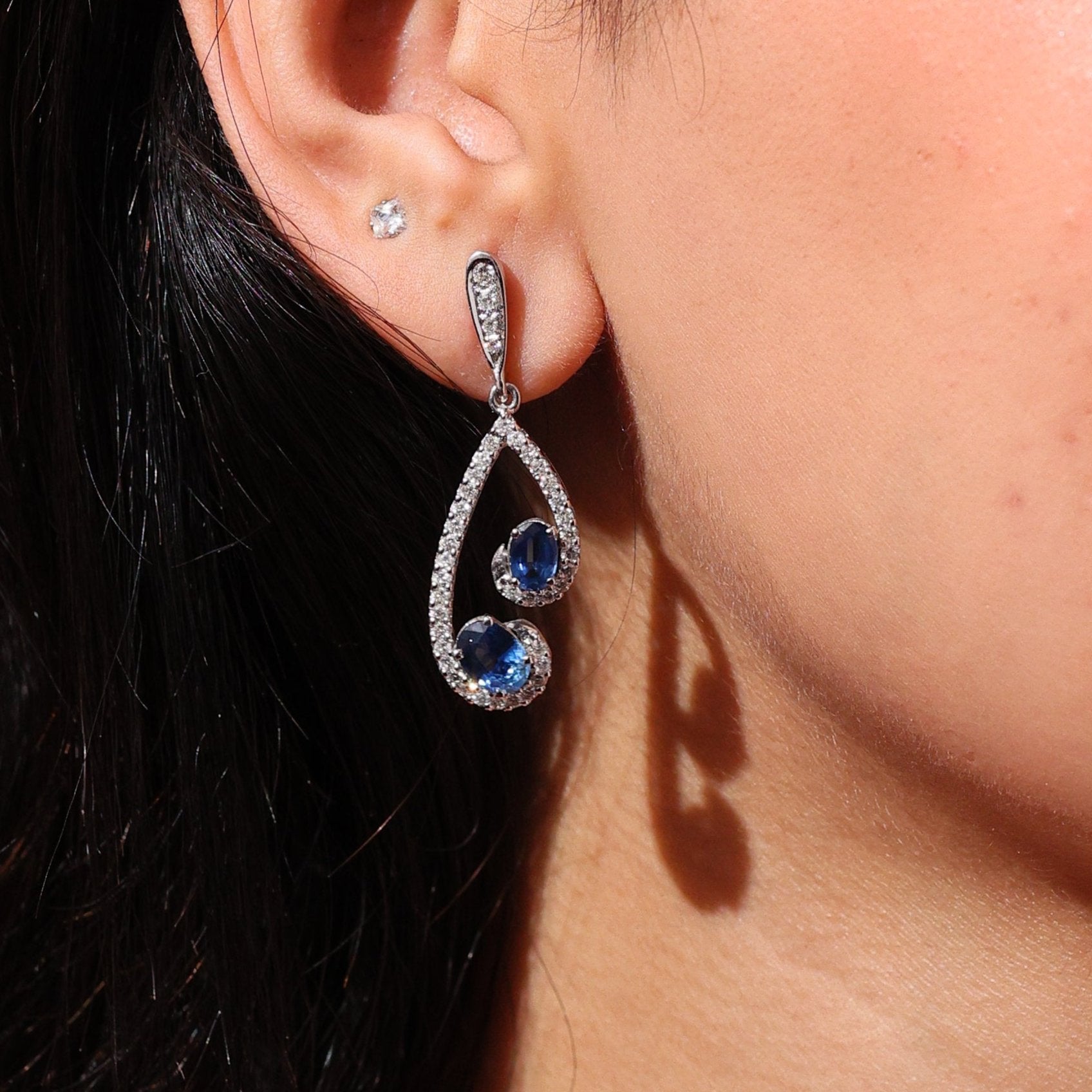 Double Spiral Blue Sapphire & Diamond Earrings