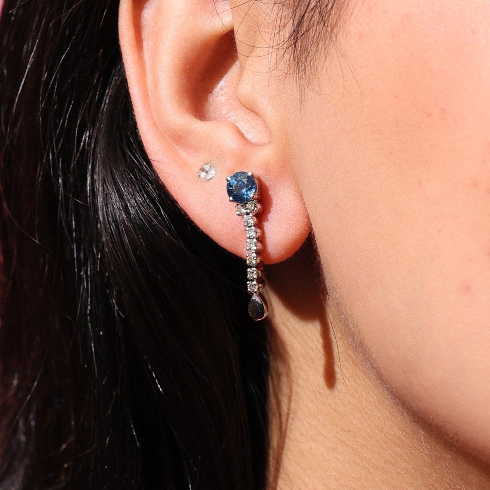 Blue Sapphire & Diamond Dangler Earrings