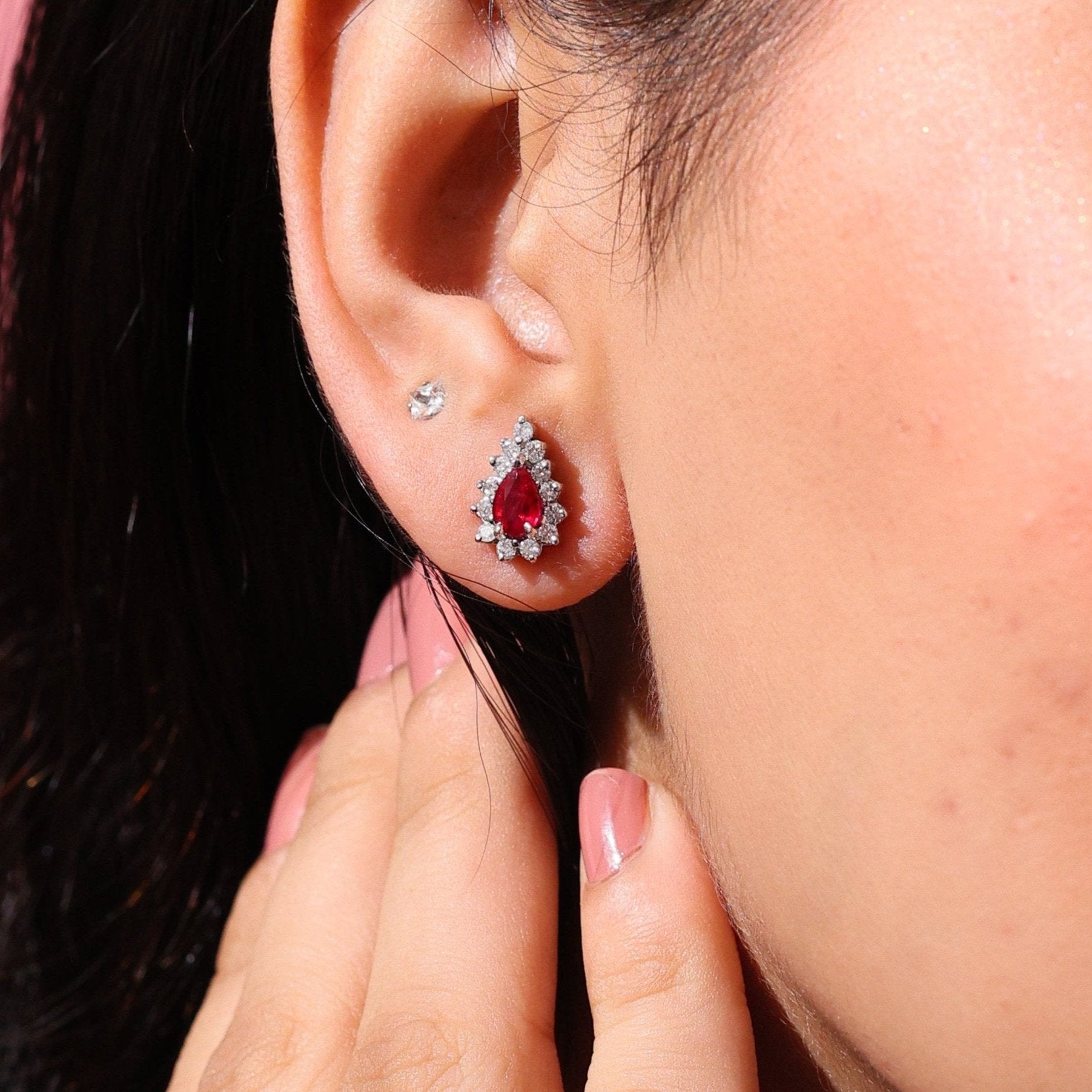 Drop Shaped Ruby & Diamond Earrings