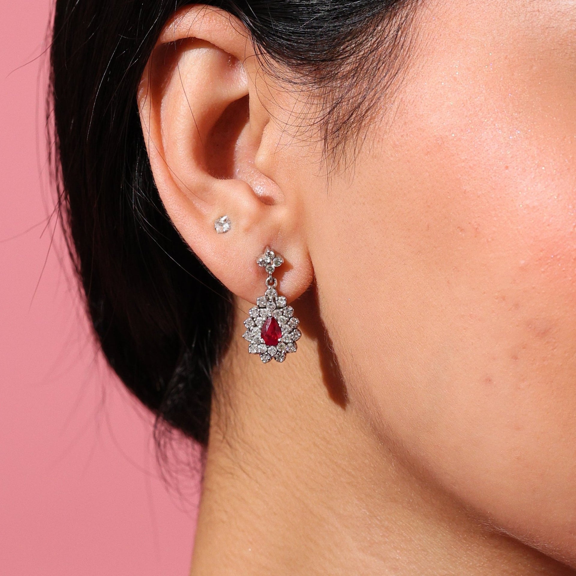 Ruby & Diamond Dangler Earrings