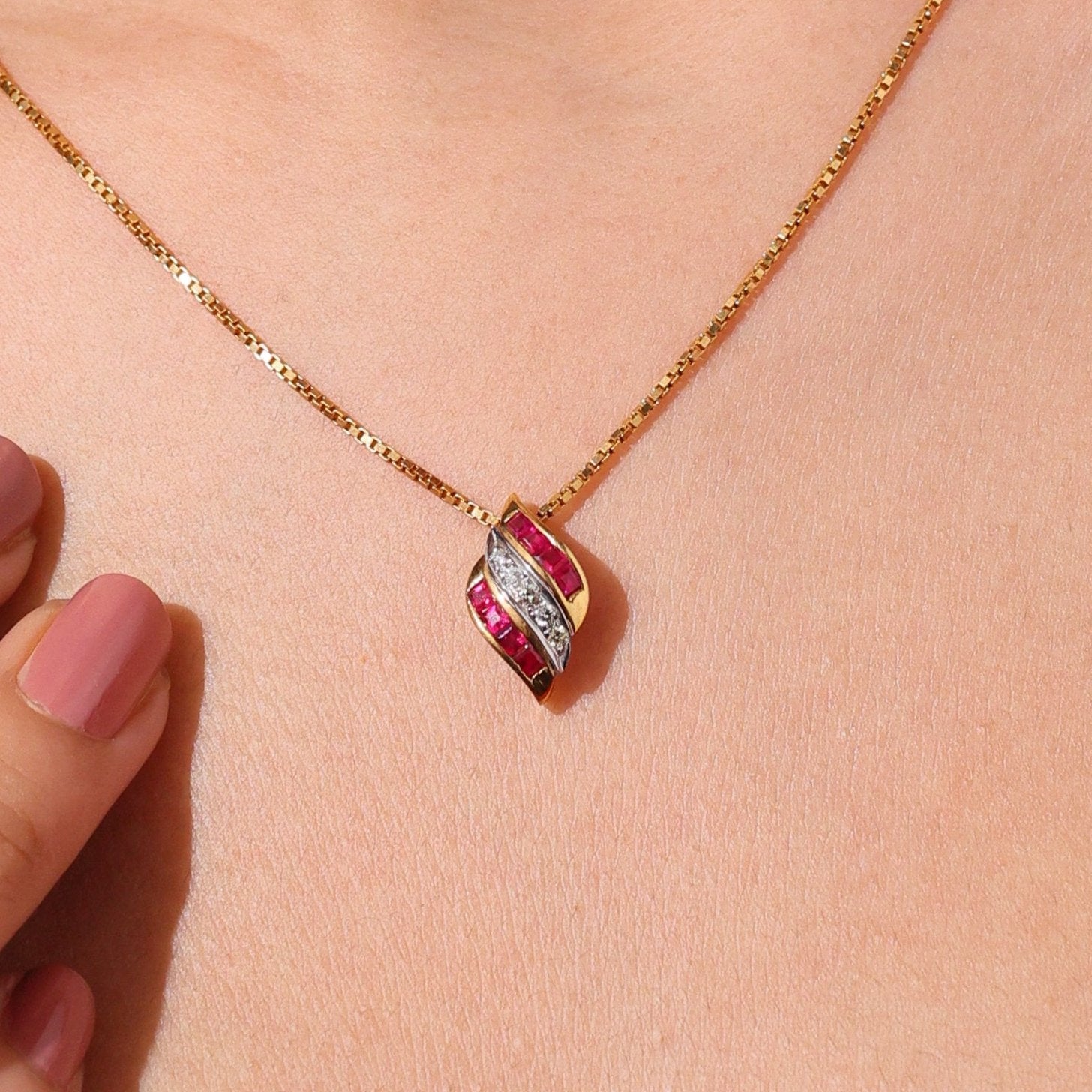 Ruby & Diamond Wave Pendant