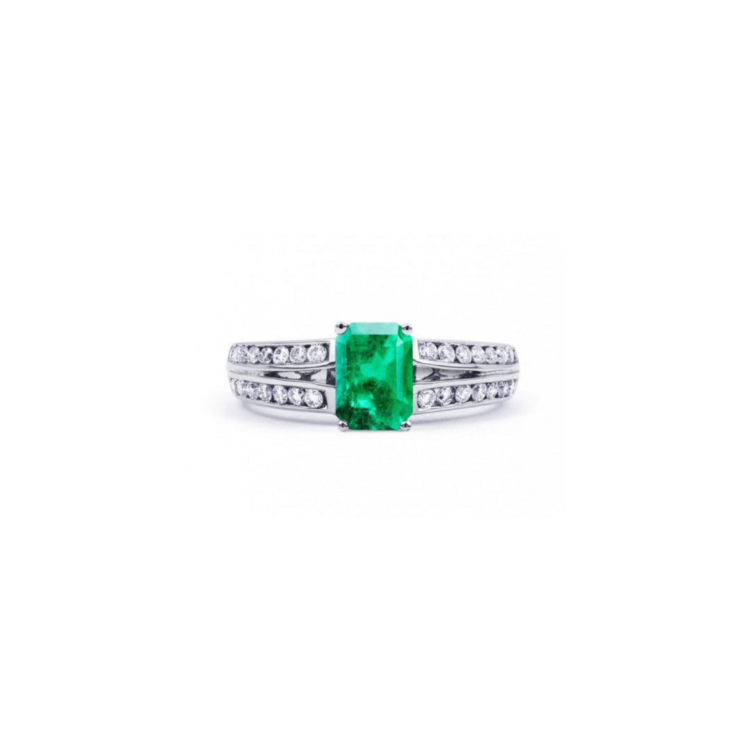 Rectangular Emerald and Diamond Ring