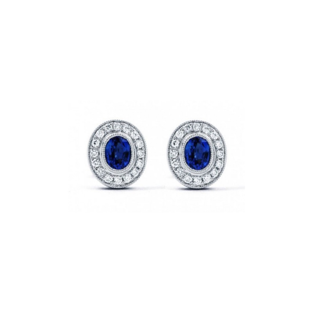 Round Solitaire Blue Sapphire and Diamond Studs