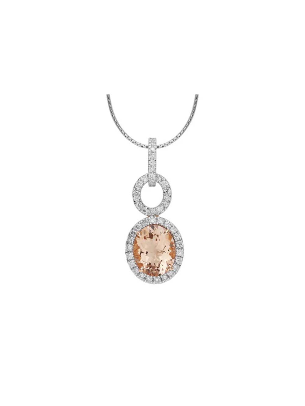Morganite & Diamond Oval Halo Necklace – Rose Gold Glow