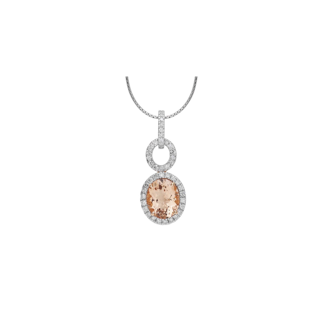 Diamond and Morganite Oval Cut Halo Necklace