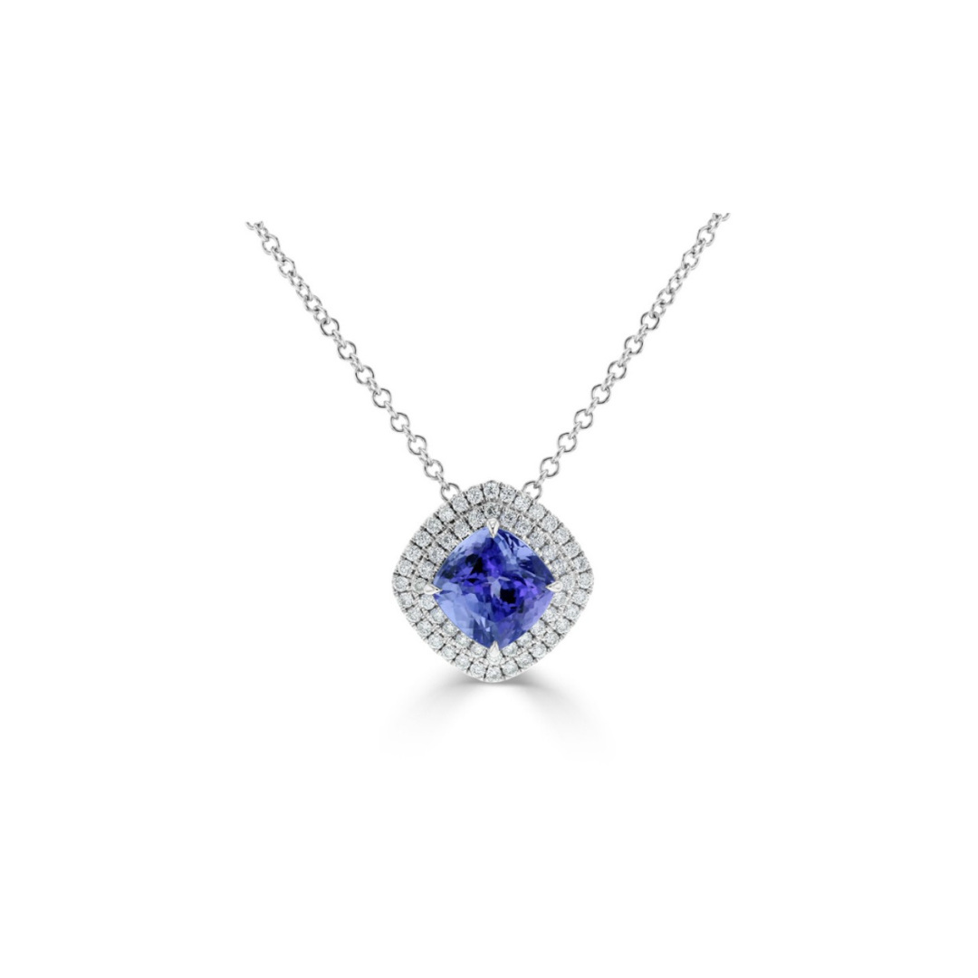 Tanzanite and Diamond Halo Pendant