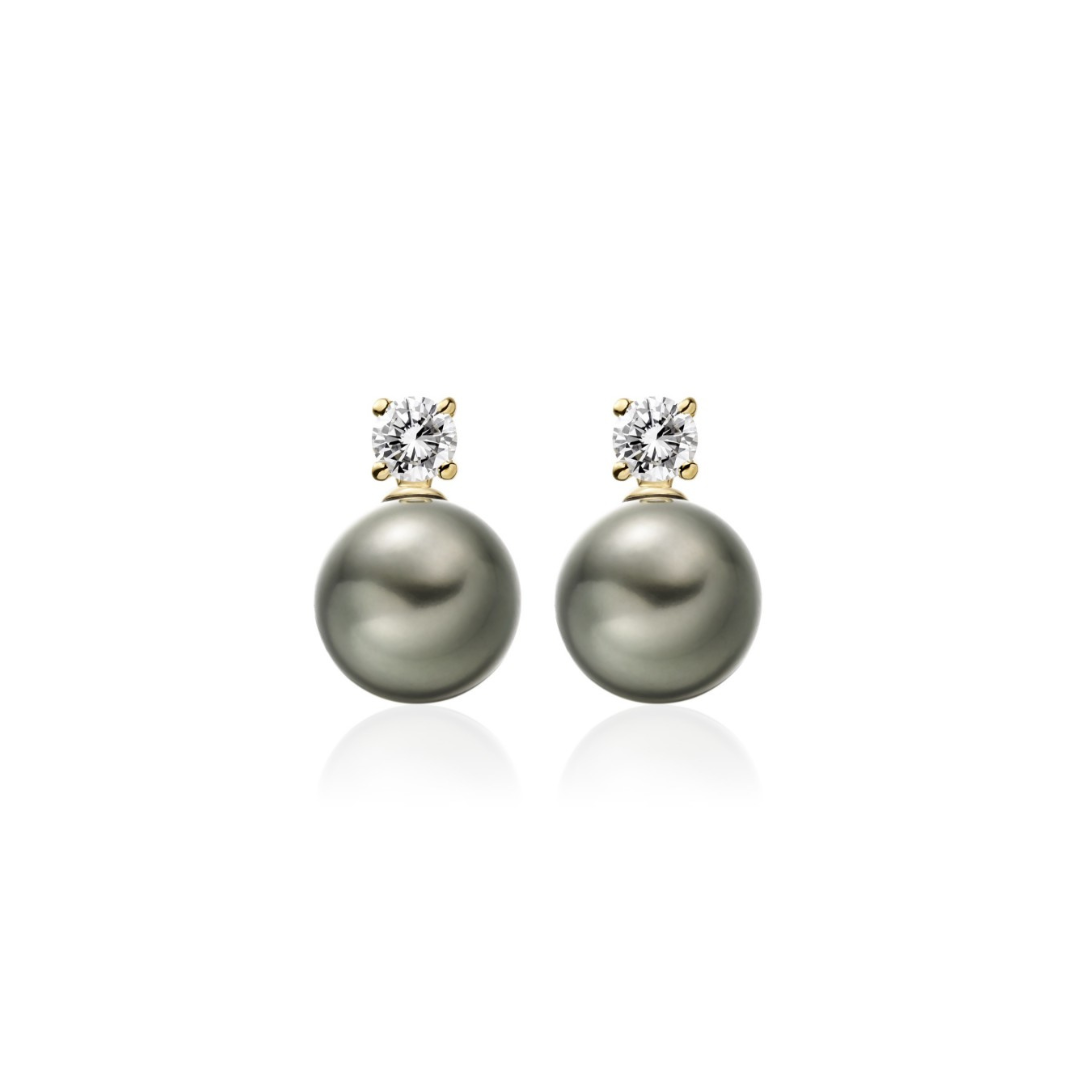 Diamond with Tahitian pearl drop earring