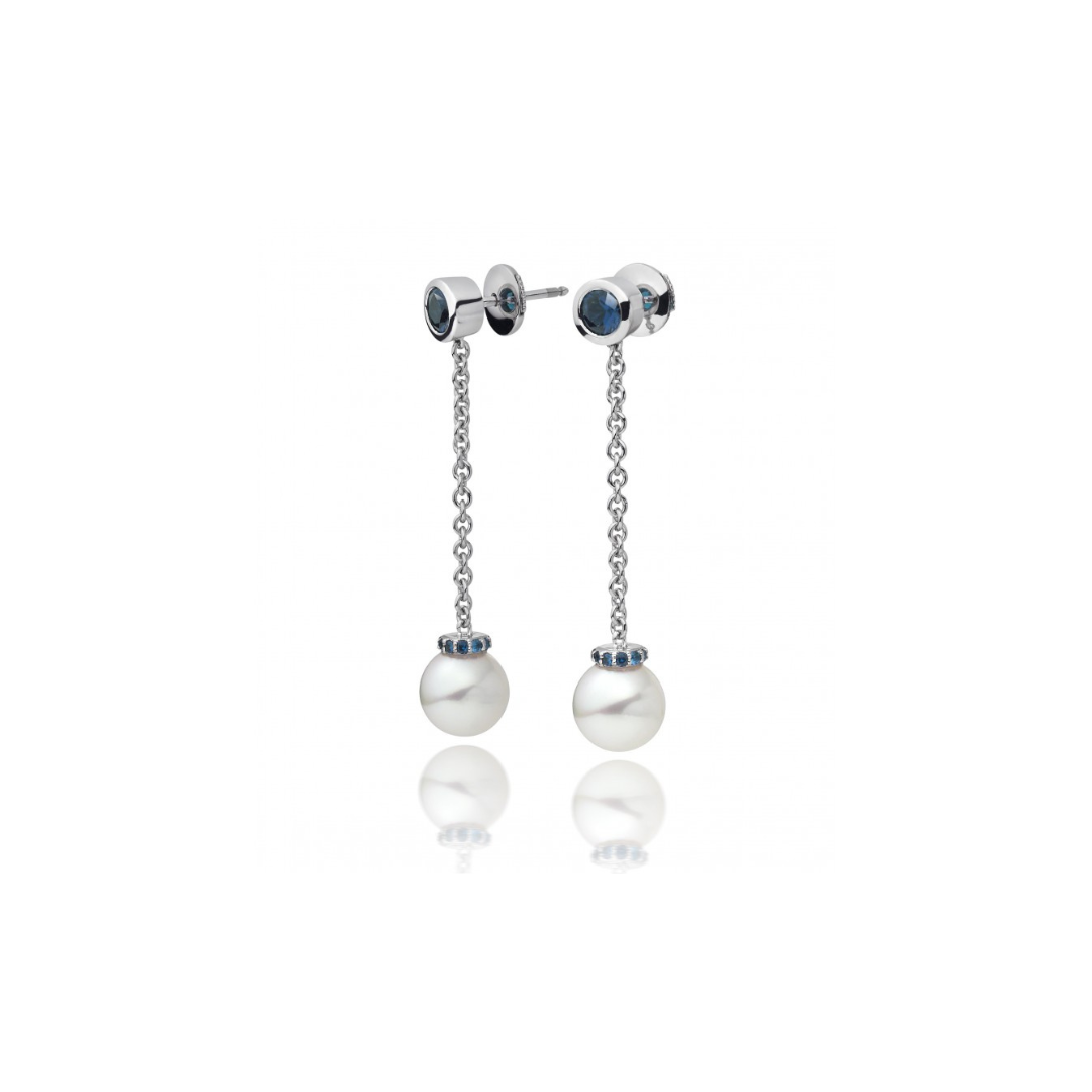 Freshwater Pearl with Blue sapphire drop earring