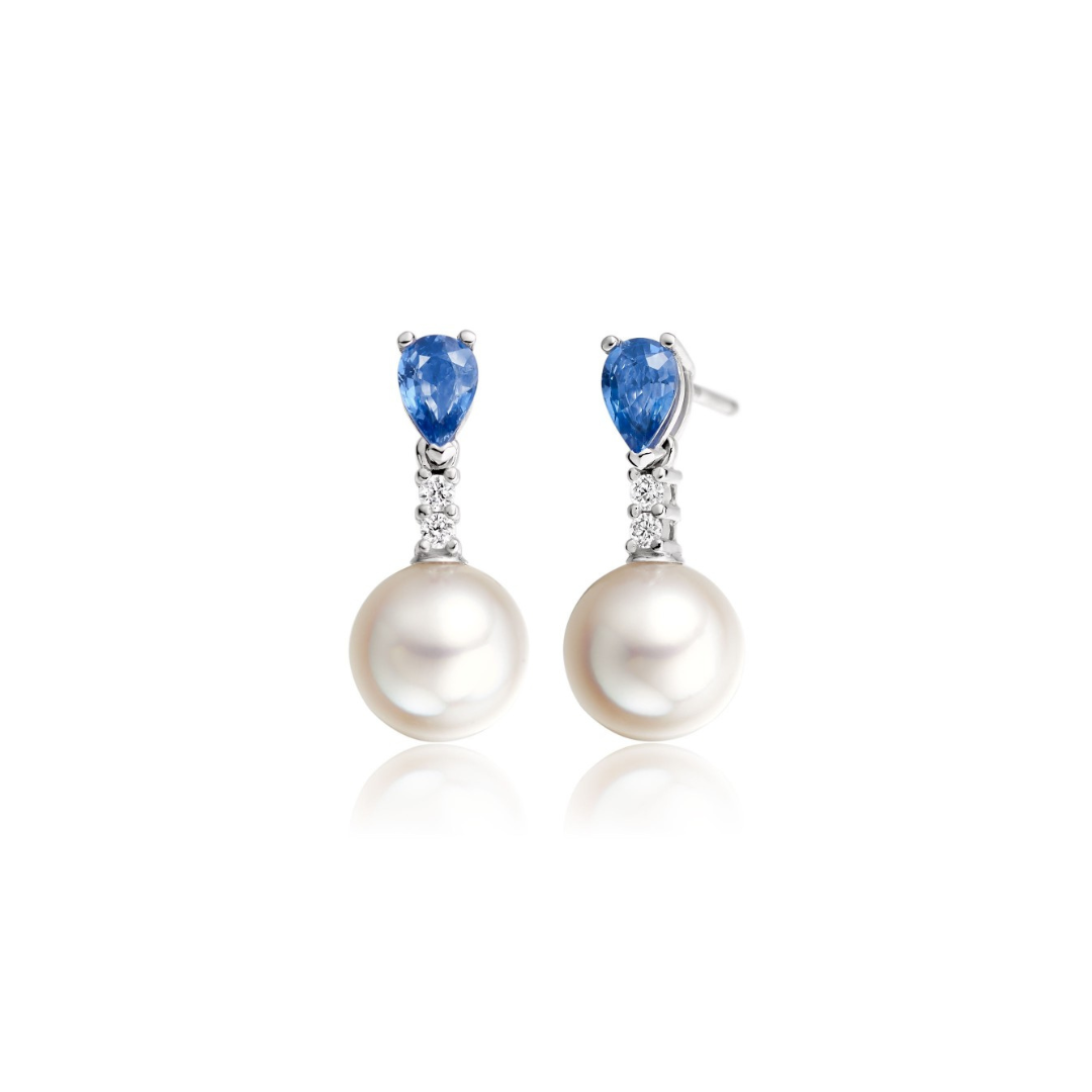 Freshwater pearl with blue sapphire and diamond earring