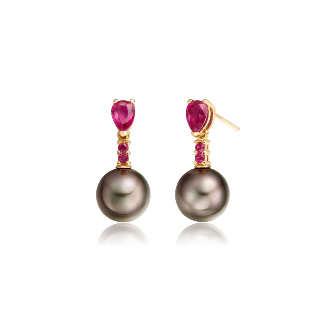 Tahitian pearl with pink sapphire hanging earring