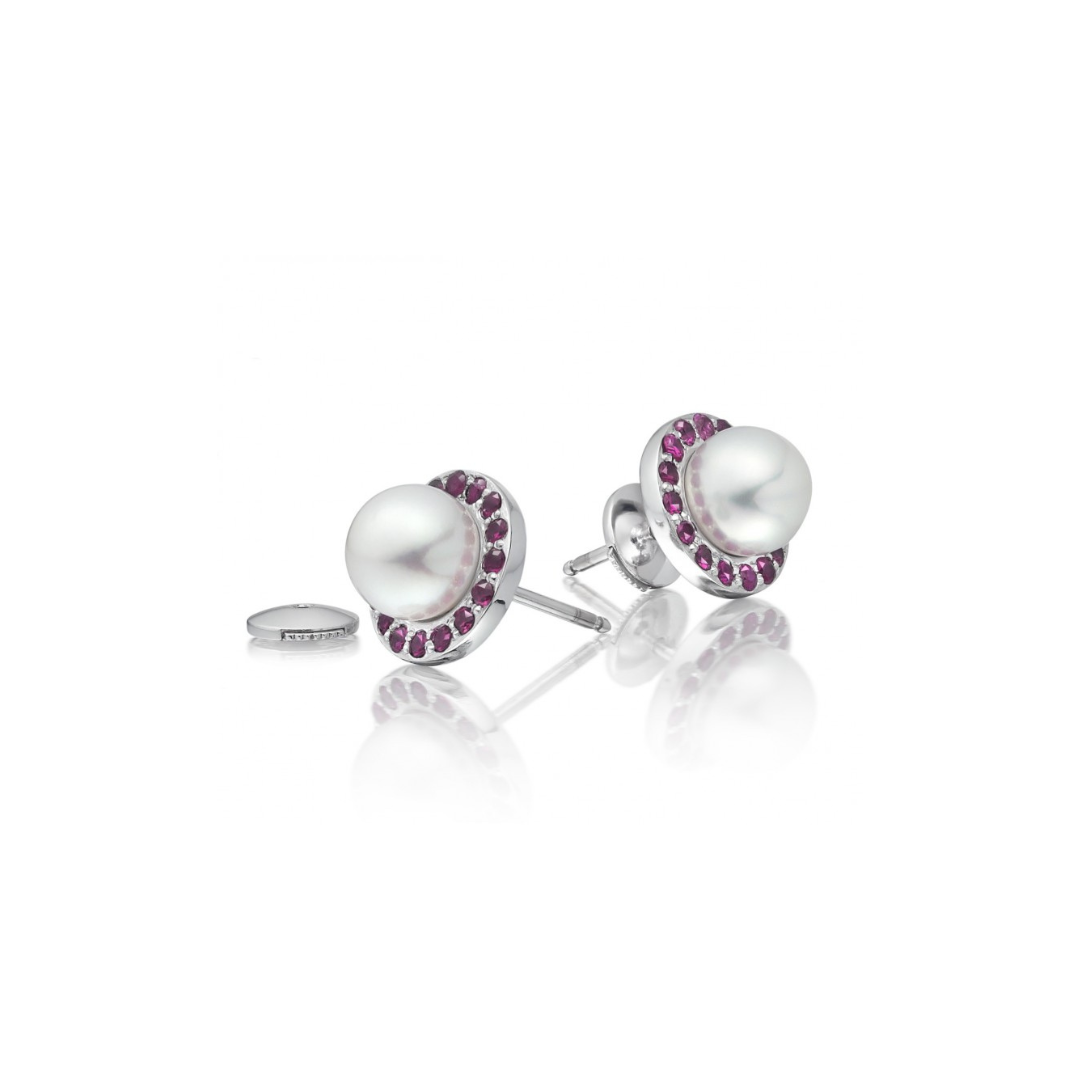 Pearl studs with ruby made in 14k gold