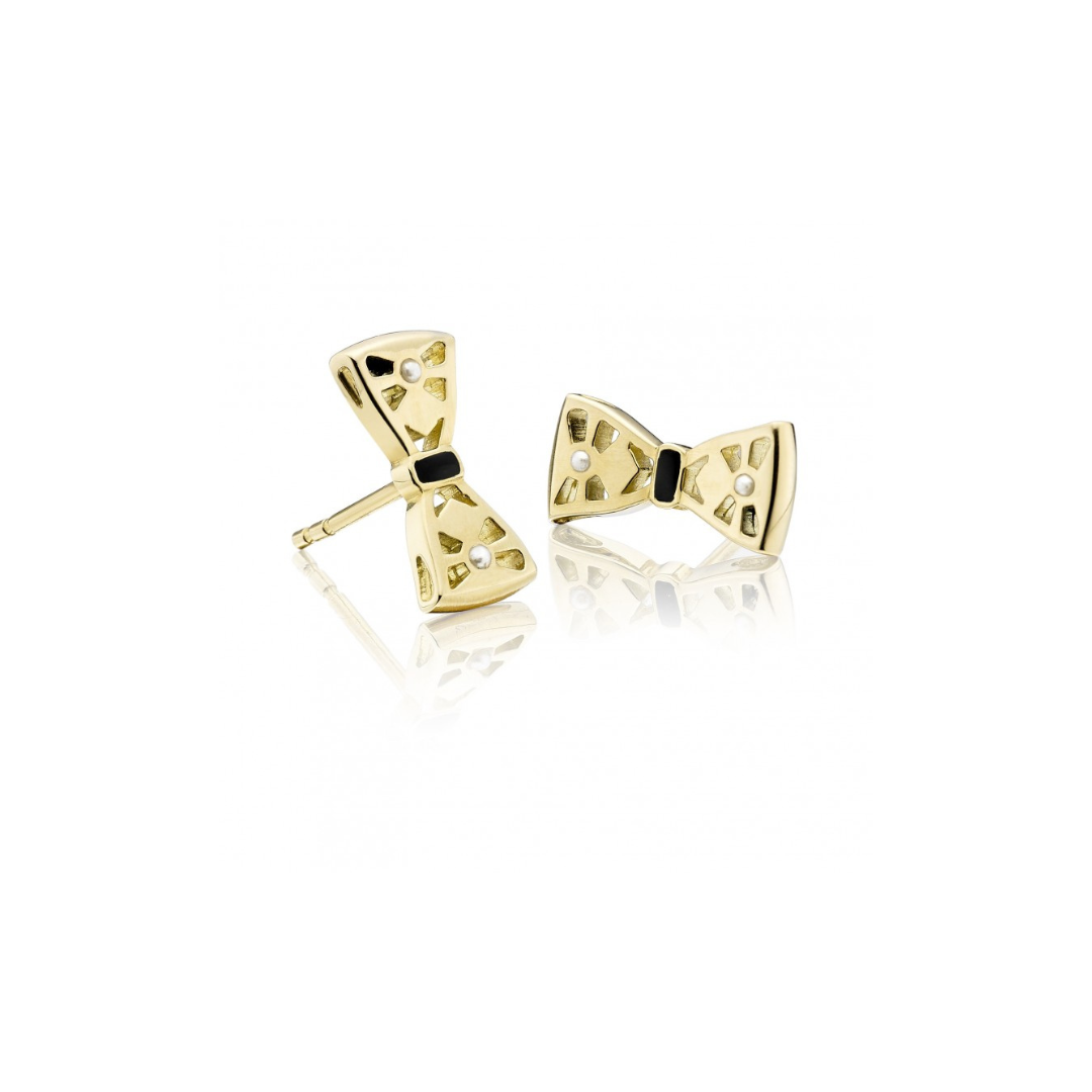 Pearl bow stud earring made in 14k gold