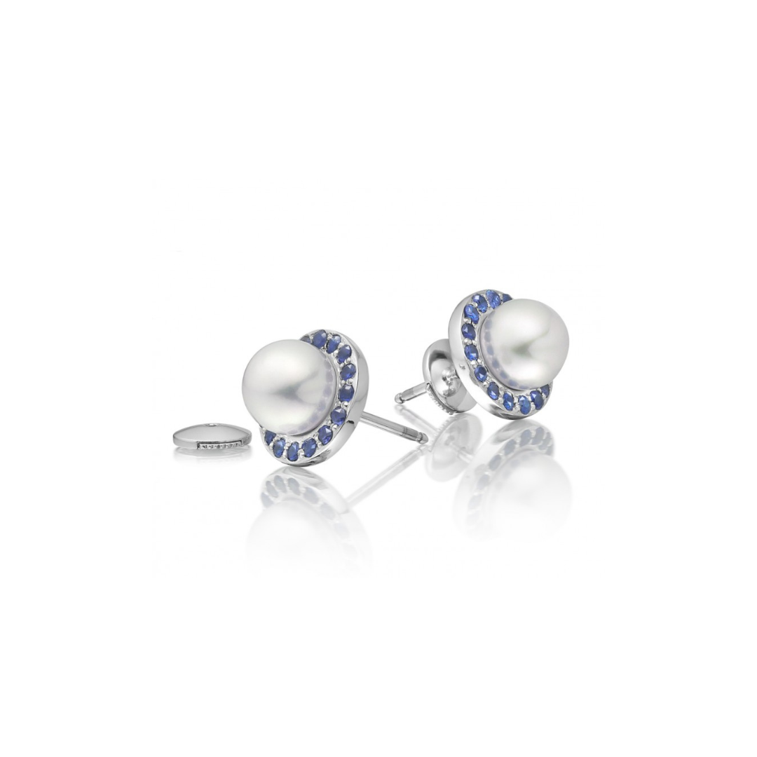 Pearl studs with blue sapphire