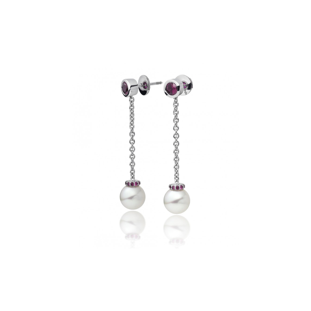 Freshwater Pearl with ruby drop earring