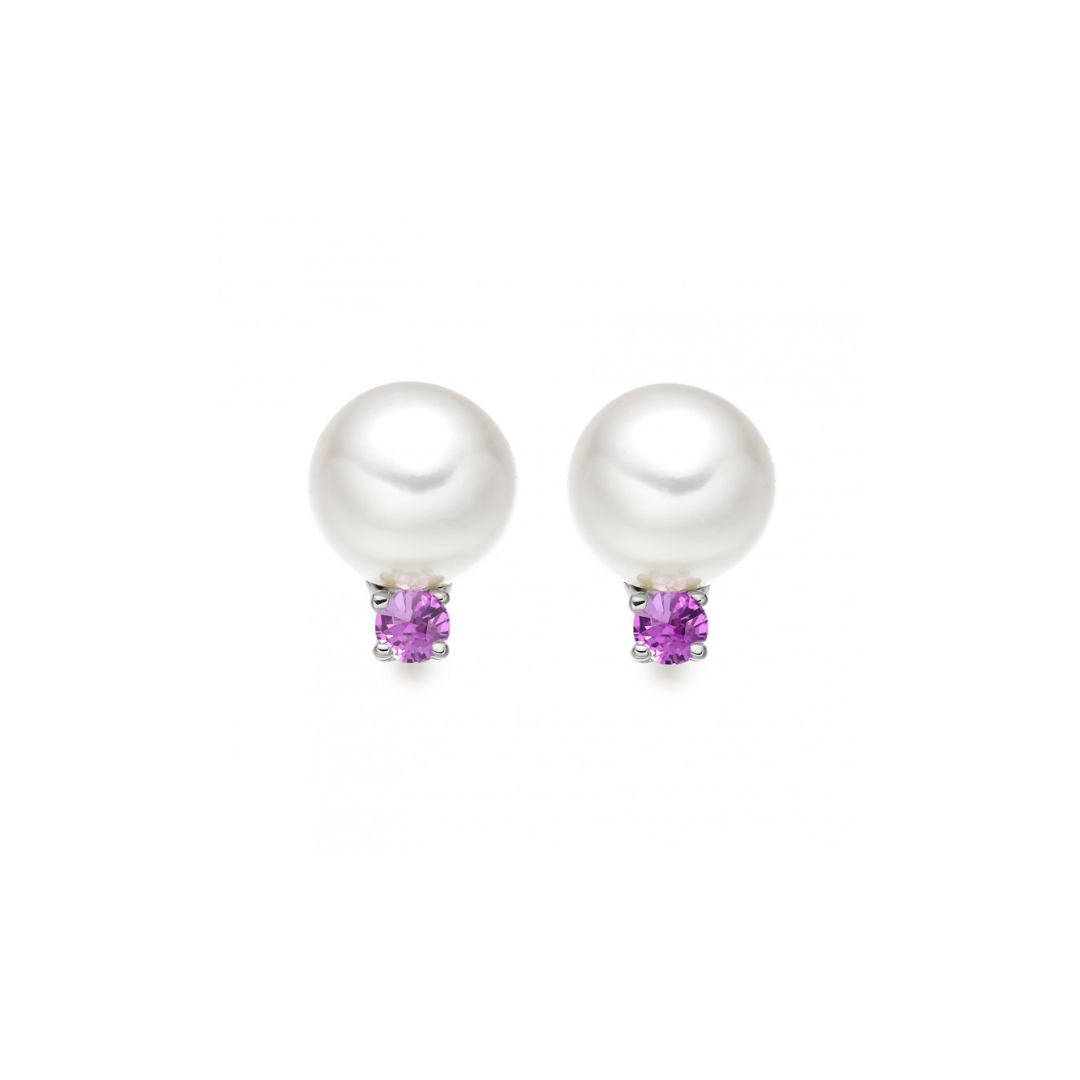 Freshwater Pearl with pink sapphire drop earring