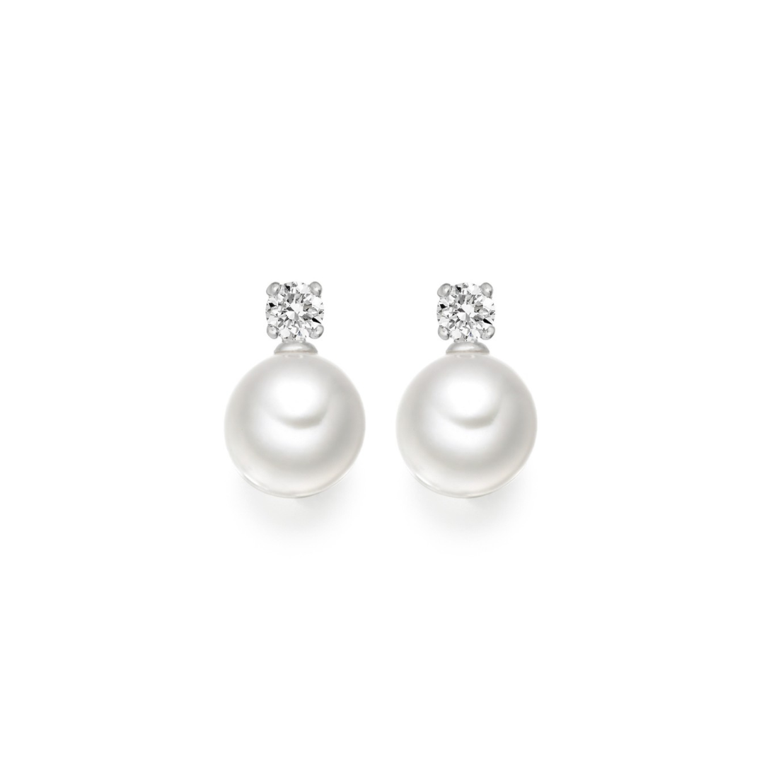 Diamond with freshwater pearl drop earring