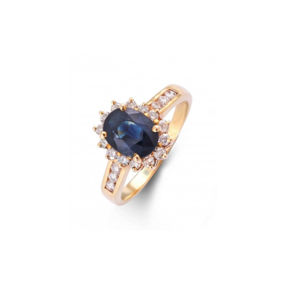 Oval Blue Sapphire with Diamond Halo Ring