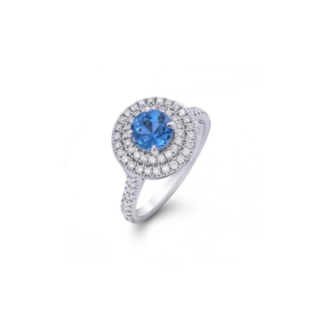 Blue Topaz Double Halo Diamond Ring