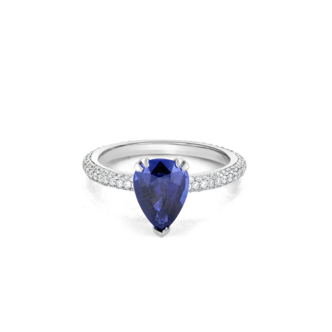 Pear Blue Sapphire Diamond Ring