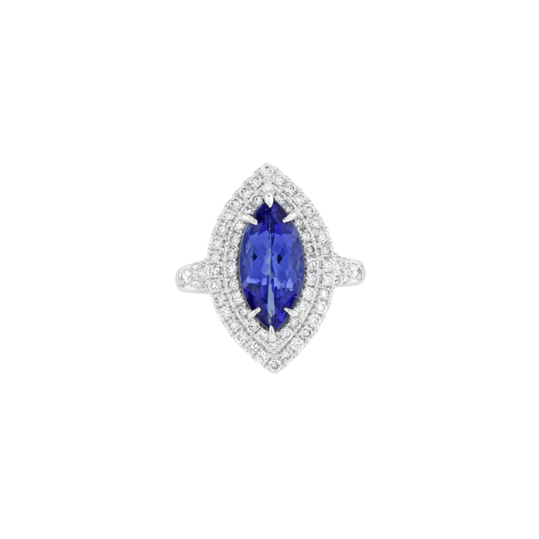 Blue Sapphire Double Halo Diamond Ring