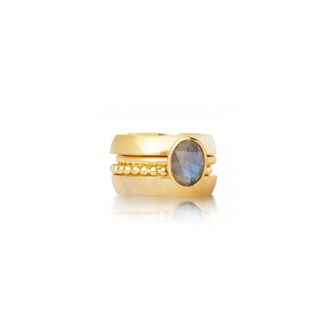 Joint Stacked Rings with Blue Sapphire Center Stone