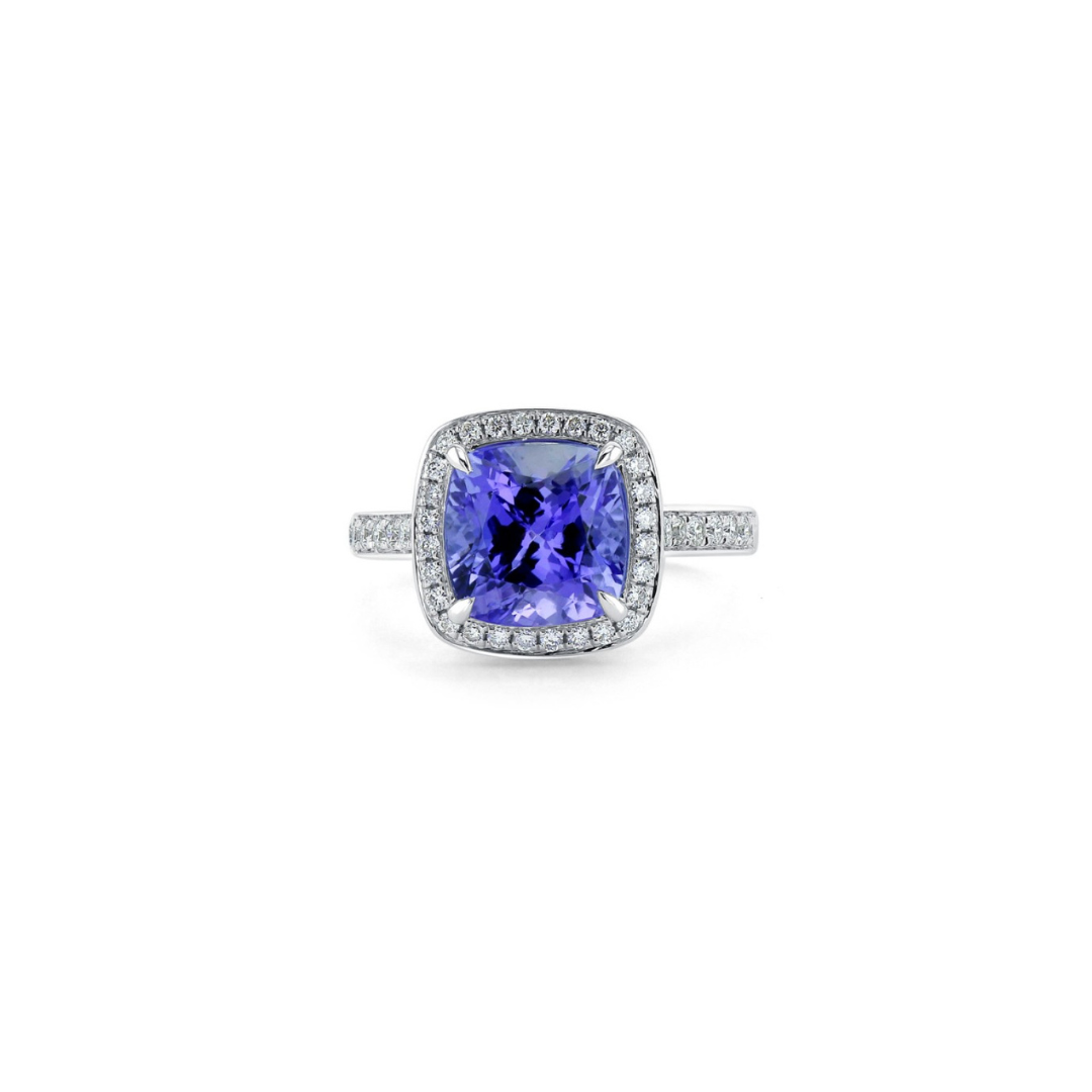 Cushion cut Tanzanite and Diamond Ring