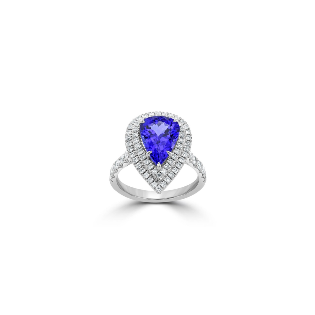 Pear Tanzanite Ring with Diamond Halo