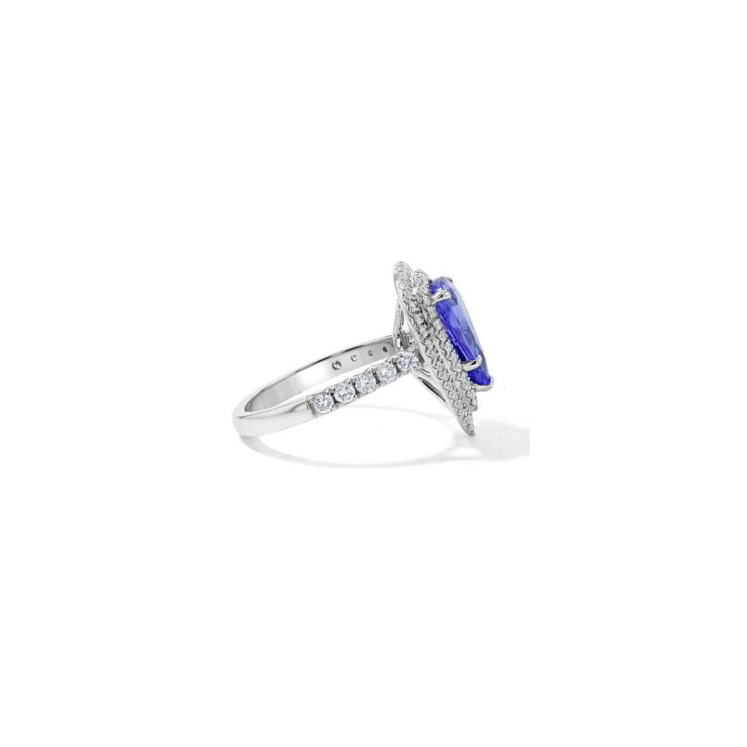 Pear Tanzanite Ring with Diamond Halo