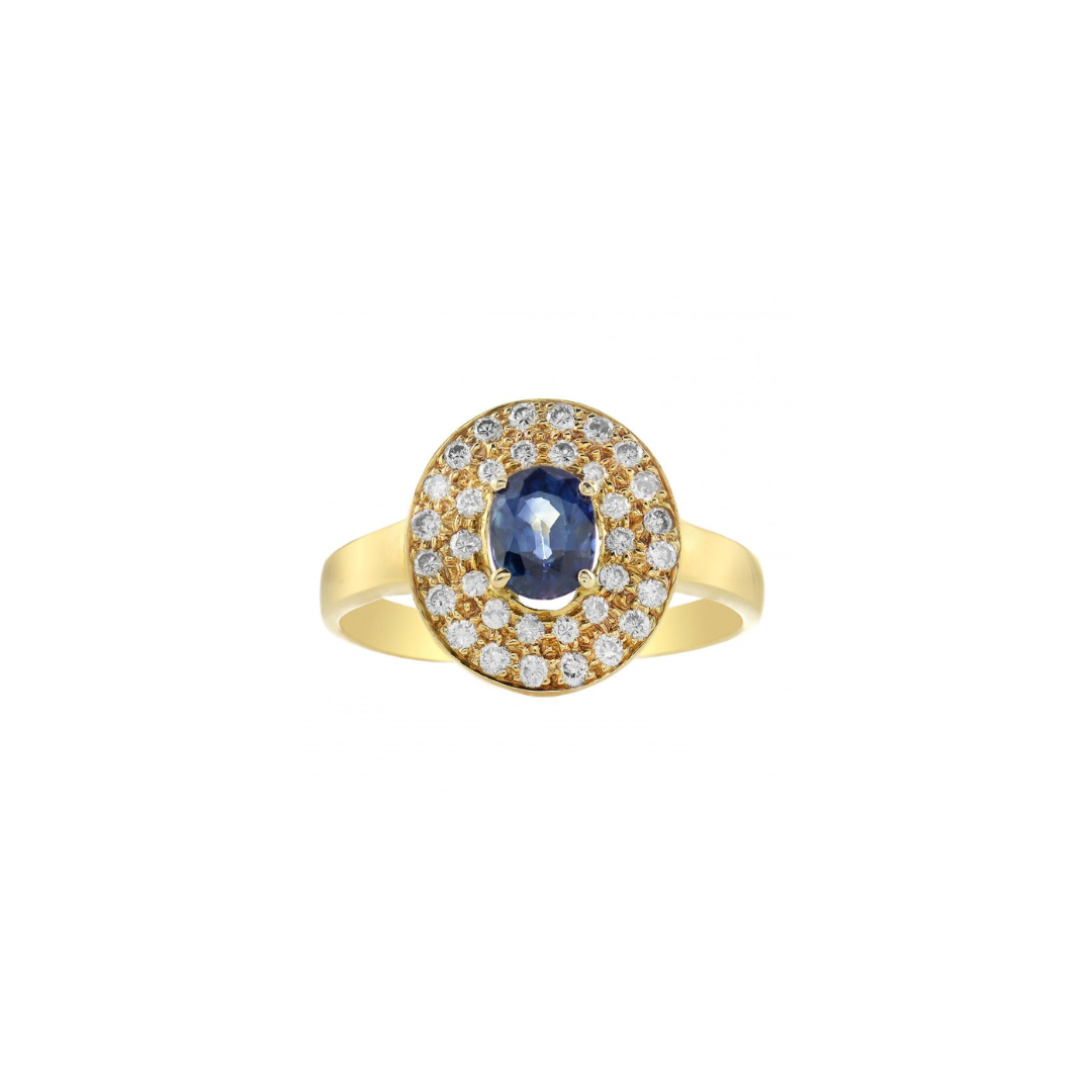 Blue Sapphire with Diamond Surround Ring