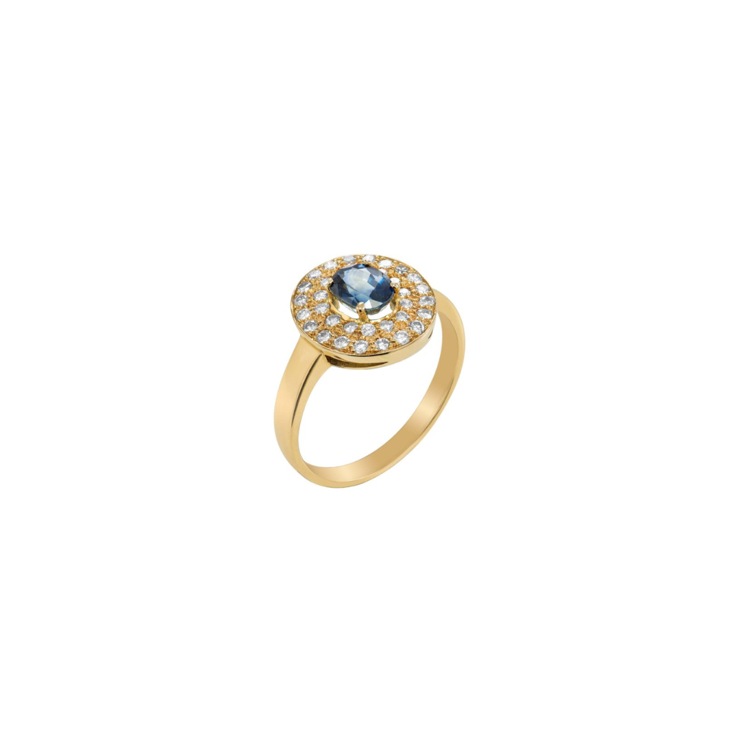 Blue Sapphire with Diamond Surround Ring