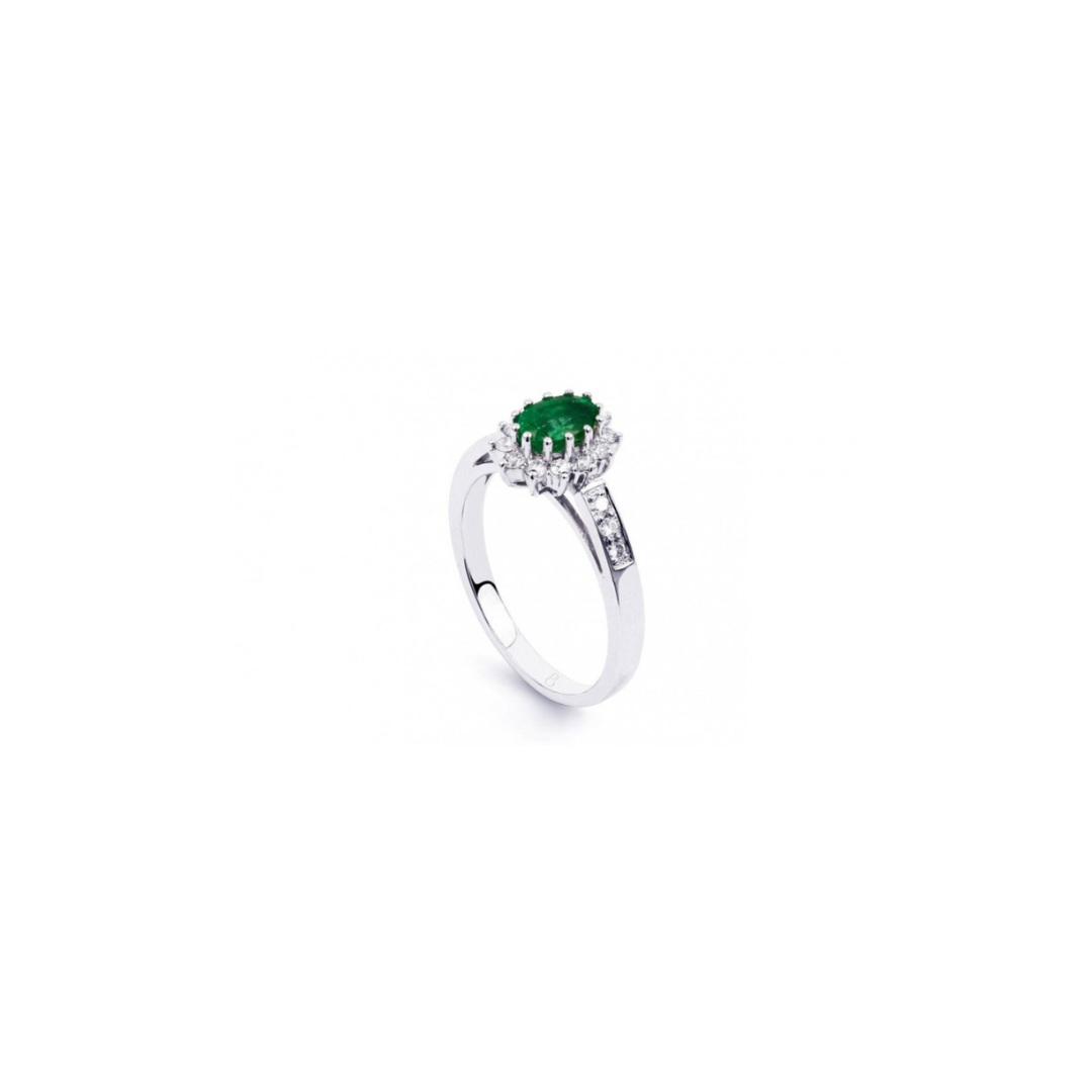 Emerald and Diamond Halo Ring